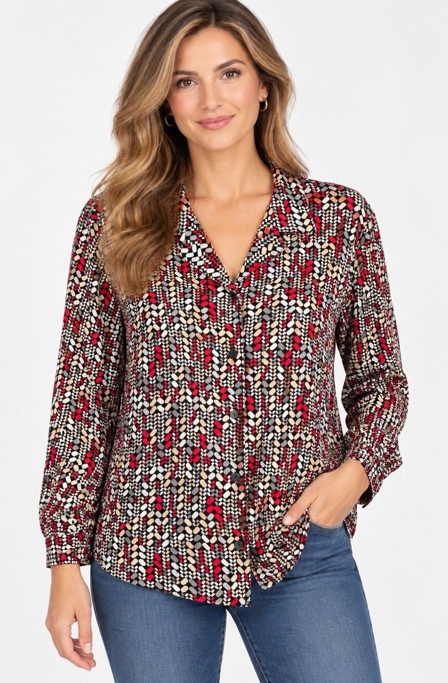 Alfred Dunner Women’s 10 Abstract Print Blouse Artsy Eclectic Retro Top Y2K